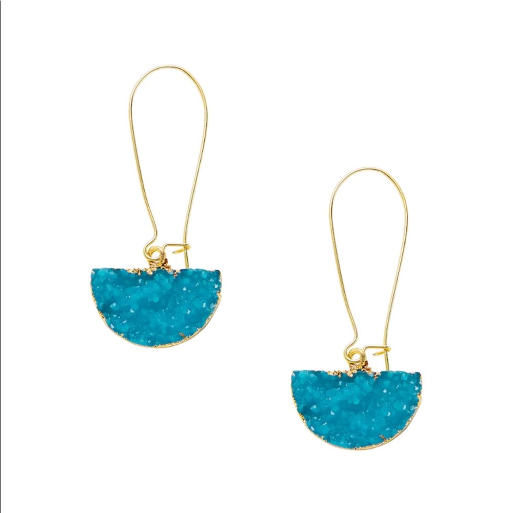 LAST SET Gold Edge Aqua Blue Raw Gemstone Earrings - Picture 3 of 4